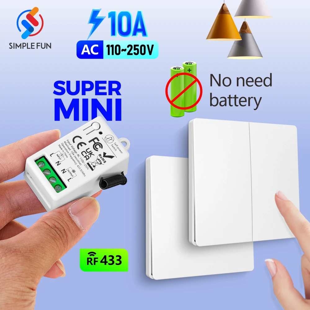 Mini RF สมาร์ทสวิตช์ไฟ 110V 220V 230V Self Power สวิตช์ผนังไร้สายไม่มีแบตเตอรี่สนับสนุน Power ฟื้นฟูสถานะการตั้งค่า 1