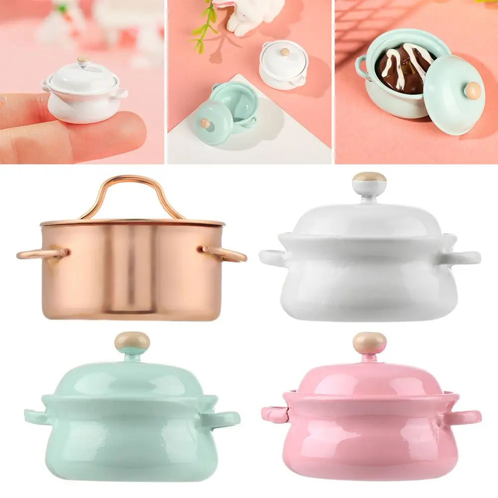 Model Doll Kitchenware Kitchen Cooking Toys Dollhouse Accessories Mini Cookware With Pot Cover Miniature Soup Pot 4