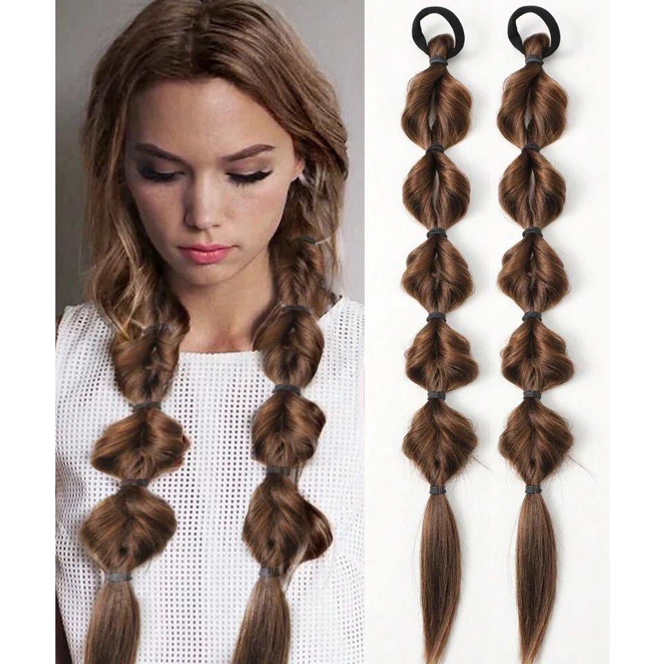 Synthetic 20 Inch Ponytail Wig Female Bubble Braid Natural Dye Twist Braid Tie-Up Dreadlocks Ponytail Lantern Braid