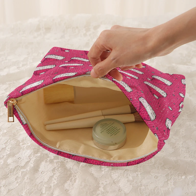 1 Christmas themed corduroy makeup bag, lightweight zipper makeup storage box, multifunctional bag with lining