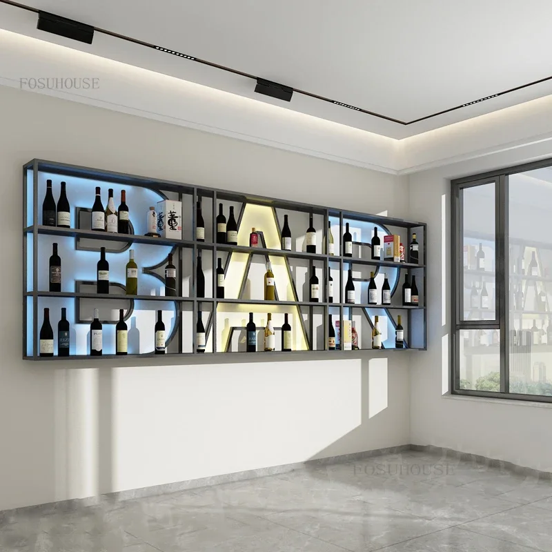 Luminous Letters Bar Wine Cabinet Bar Furniture Wall-mounted Wine Rack Cabinet Industrial Style Iron Art Display Showcase
