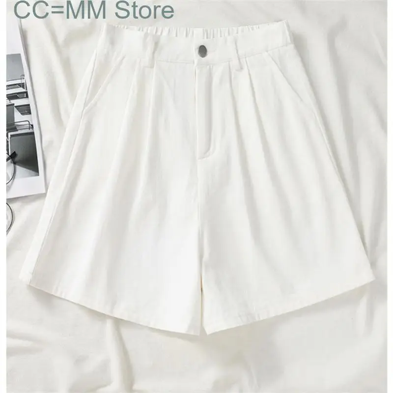 New Solid Casual Shorts for Women Summer Baggy High Waist Shorts Office Ladies Korean Fashion Pockets Shorts