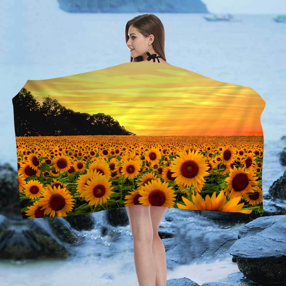 3D Printing Sunflower Microfiber Blanket Quick Drying Beach Towels Oversized Printing Super Absorbent Pool Towel Blanket 3