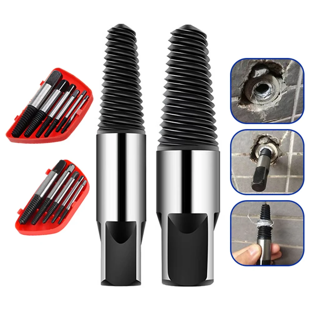5-piece metal screw extractor set for damaged screw drill bits, screw remover, woodworking tools, broken bolt, water pipe extractor.