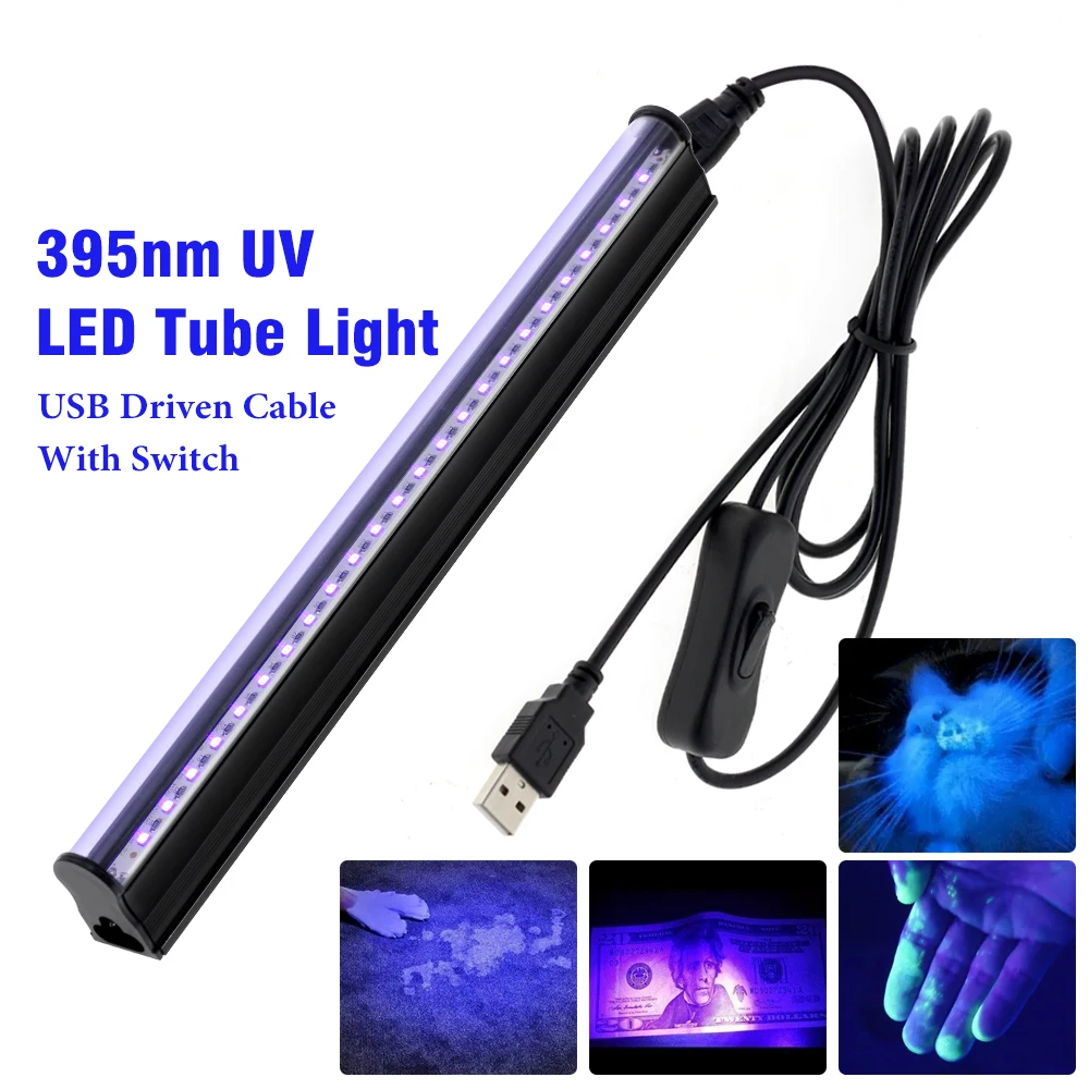 UV LED Strip Light uv led strip light 5V UV LED Tube Light USB Plug with Switch 395NM UV Lamp for Body Painting/Pet Cleaning/Banknote Inspection