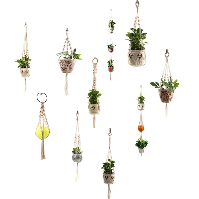 9 Styles Pot Holder Makrame Növényi Függő Ültető Kosár Jute Fonott Kötél Kézműves - Image 5