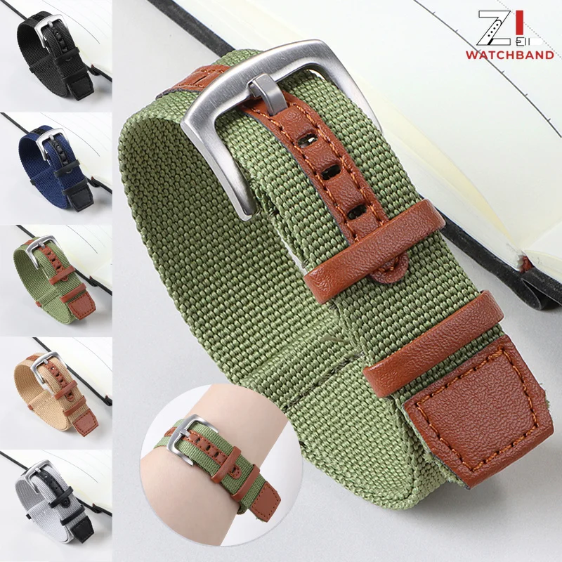 Versatile Green & Grey Nylon Leather Watch Strap - 20mm/22mm - Unisex Sporty Soft Bracelet