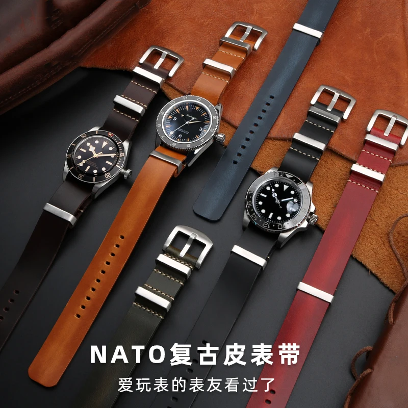 

Ремешок из натуральной кожи для часов Omega seiko Rolex water ghost Oil wax, ремешок из воловьей кожи NATO ZULU со стальными кольцами 18 мм 20 мм 22 мм 24 мм