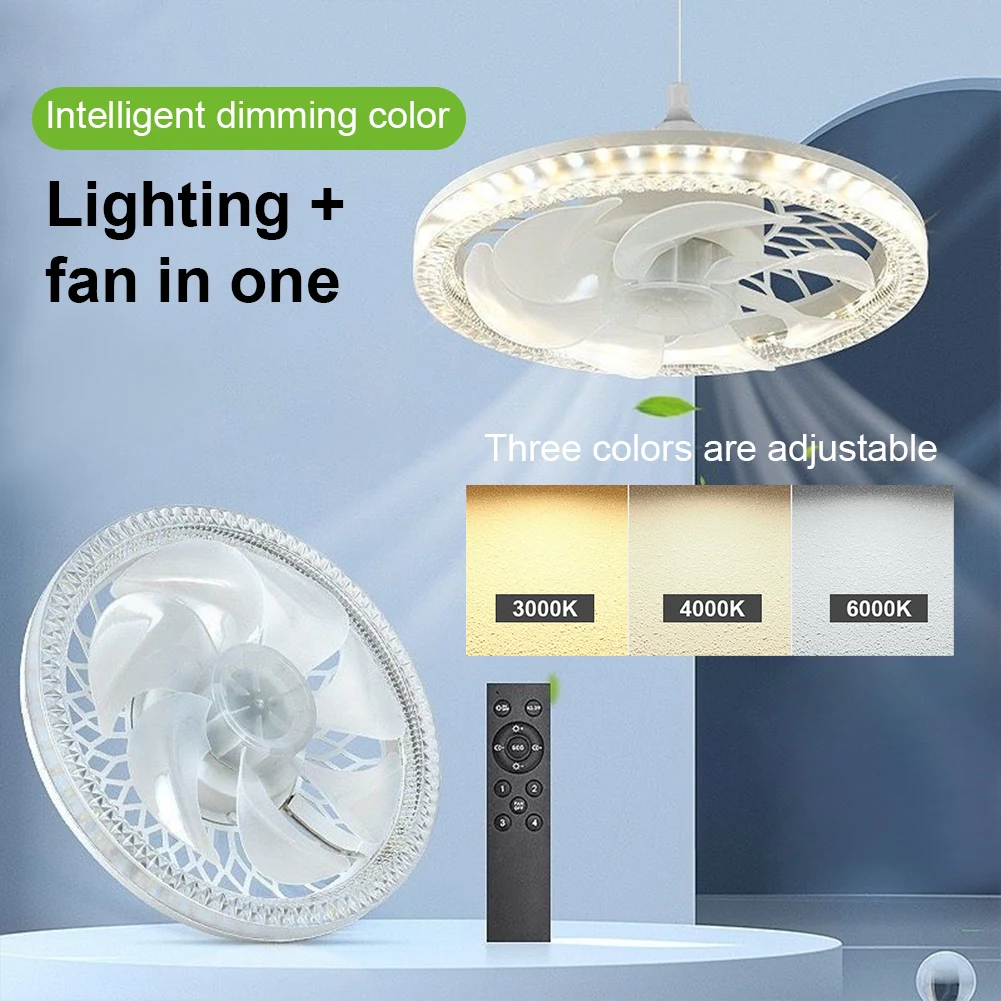 E26/E27 Socket Ceiling Fans with Lights 3 Color Dimmable 50W LED Ceiling Fan Light Indoor Ceiling Fan Living Room Study Home Use