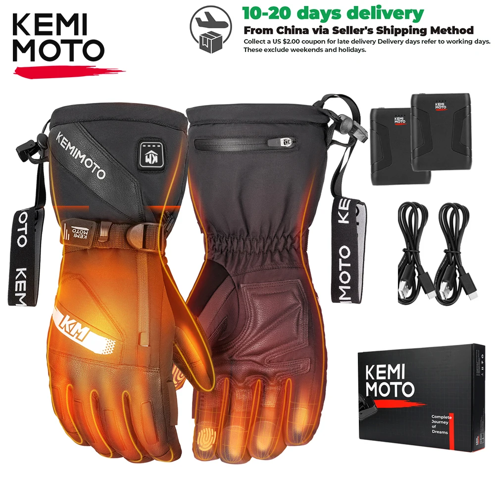 KEMIMOTO Winter Heated Skiing Gloves Waterproof Touch Screen Men's Women's Snowboard Gloves For Snowmobile Cycling Scooter Moto