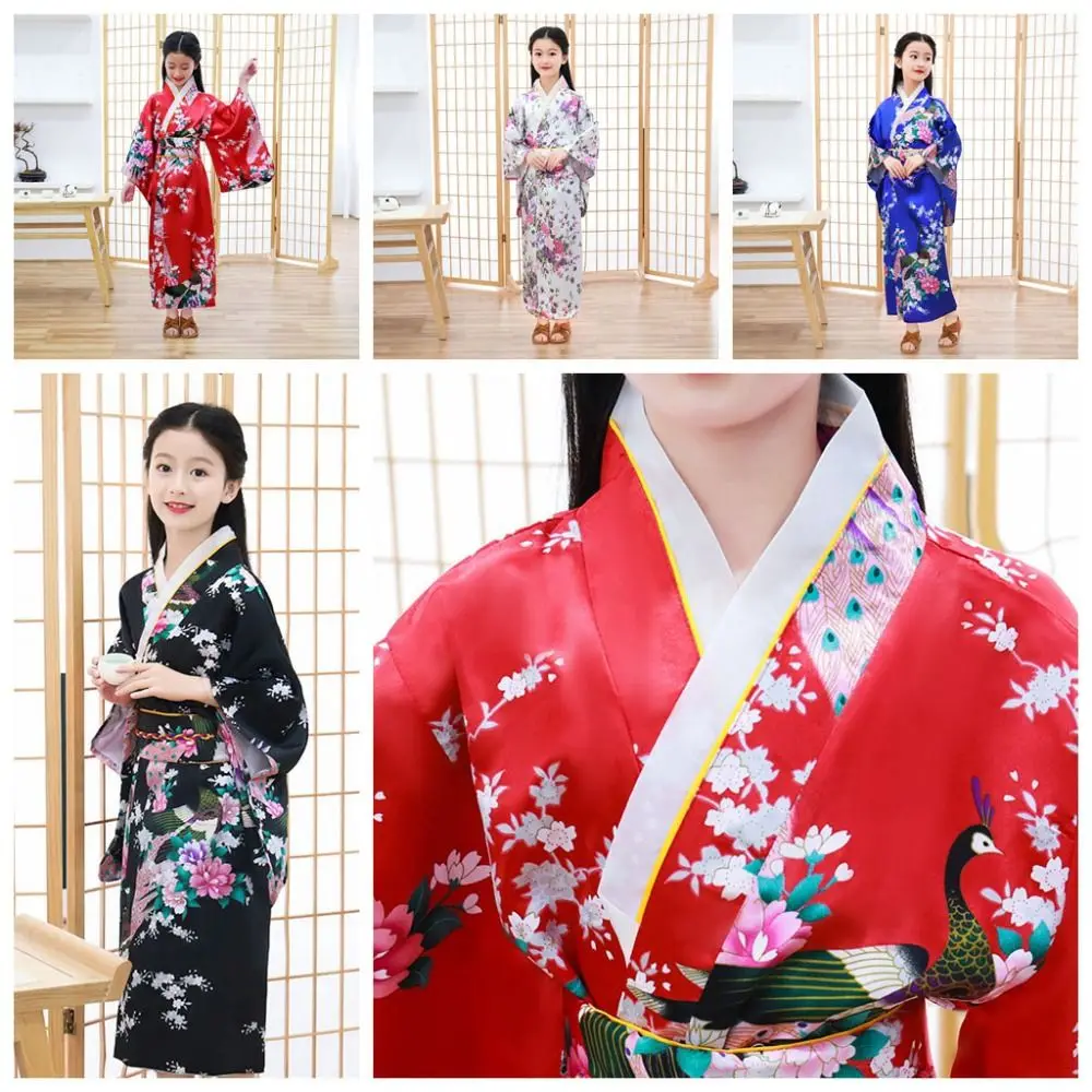 Kids Traditional Japanese Kimono japanese kimono Printed Floral Asian Children Sakura Girl Kimono Dress Japanese Style