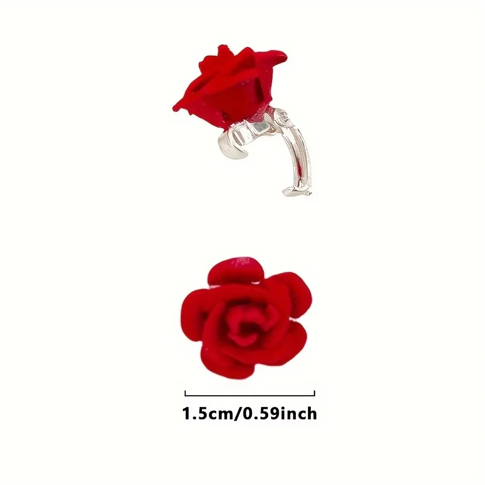 10pcs Fashion Korean Rose Hair Clip Red Mini Hair Buckle Resin Hair Claw Valentine's Day