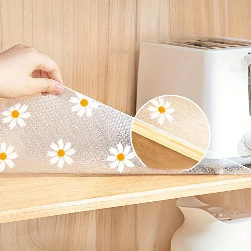 Daisy Shelf Liner for Kitchen Cabinets Non-Adhesive Drawer Liner Non-Slip Refrigerator Waterproof Fridge Pad Cupboard Mat drawer liner shelf liner fridge shelf liner