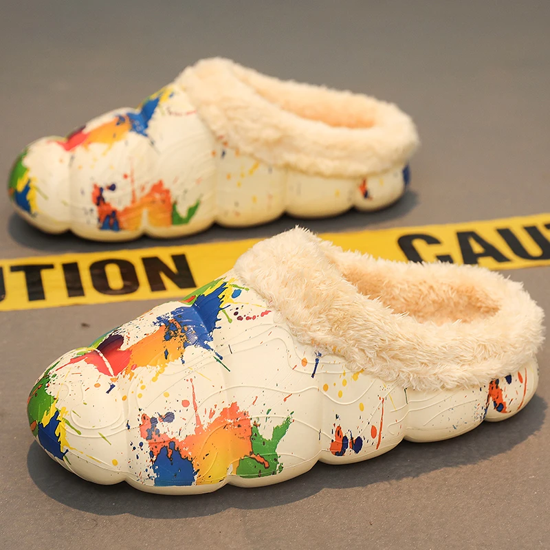 

Зимние теплые женские тапочки, высококачественные мужские водонепроницаемые меховые Нескользящие хлопковые туфли, мягкая удобная домашняя обувь для пар