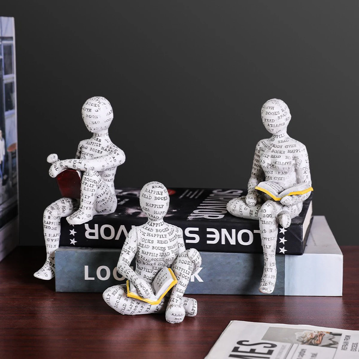 Nordic Book Lover Resin Sculpture - Minimalist Bookshelf and Desk Decor Ornament