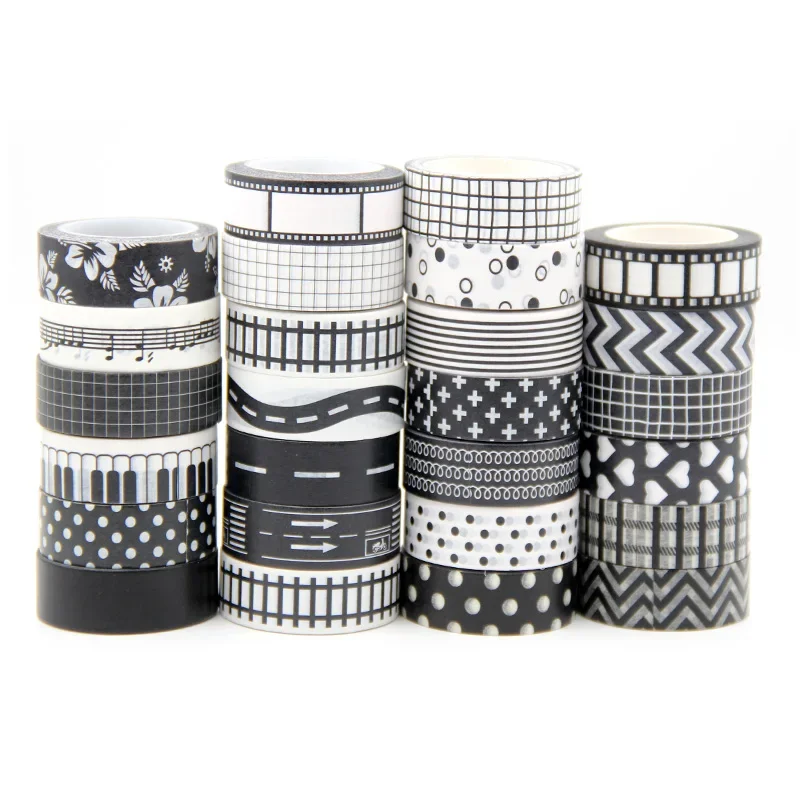 

New Arrival 1PC 15MM*10M Light Black Stripes White Washi Tape Sticky Adhesive Tape Scrapbooking Album DIY Decorative Tape