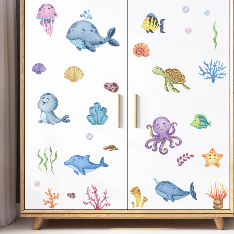 Sea octopus sea lion whale turtle wall stickers for children bedroom porch living room decoration wall stickers,self adhesive wall stickers