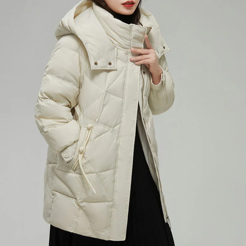 High Quality Medium To Long Size Down Coat For Women's Korean Version 90 White Duck Down Winter Jacket For Women's C27