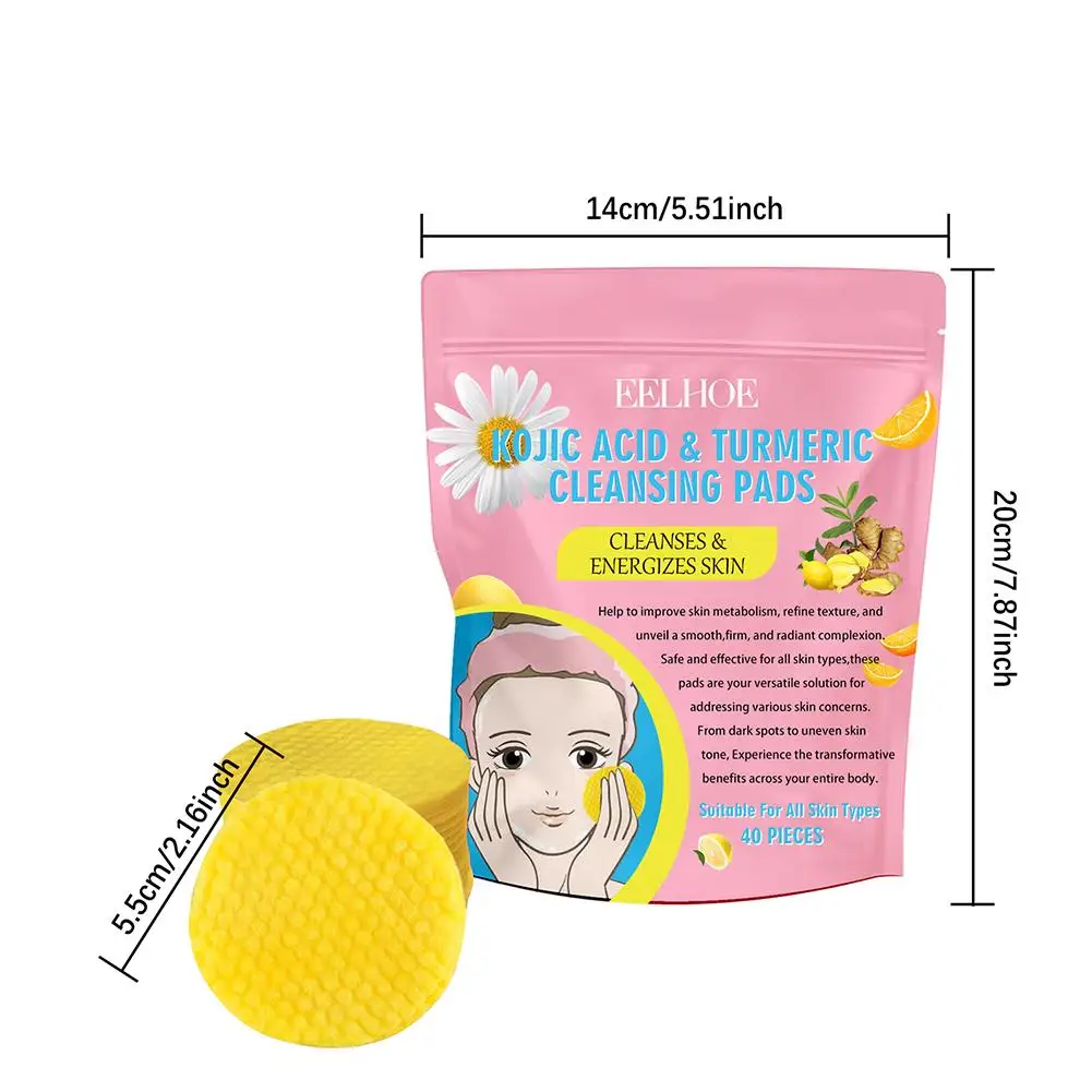 40pcs Turmeric Kojic Acid Cleansing Pads Exfoliating Pads Facial Sponges For Cleansing And Exfoliating Removing Dead Skin 3