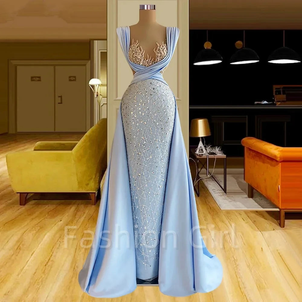 

Elegant Luxury Sparkly Prom Dress Sequined Sleeveless Side Slit Evening Gowns Floor-Length Pleats Custom Made Robes De Soirée