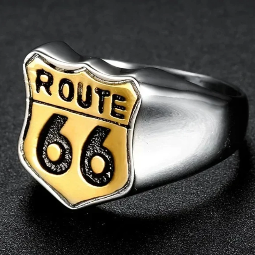 NEUER VINTAGE MOTORBIKE HERRENRINGE EDELSTAHL US ROUTE66 RING FÜR MÄNNER COCKTAIL COOLES SCHMUCKGESCHENK