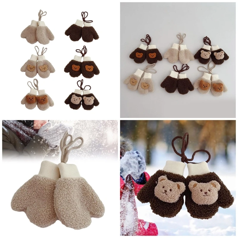 

Trendy Kid's Winter Gloves Thicken Lambswool Warm Mittens Cartoon Bear Decor