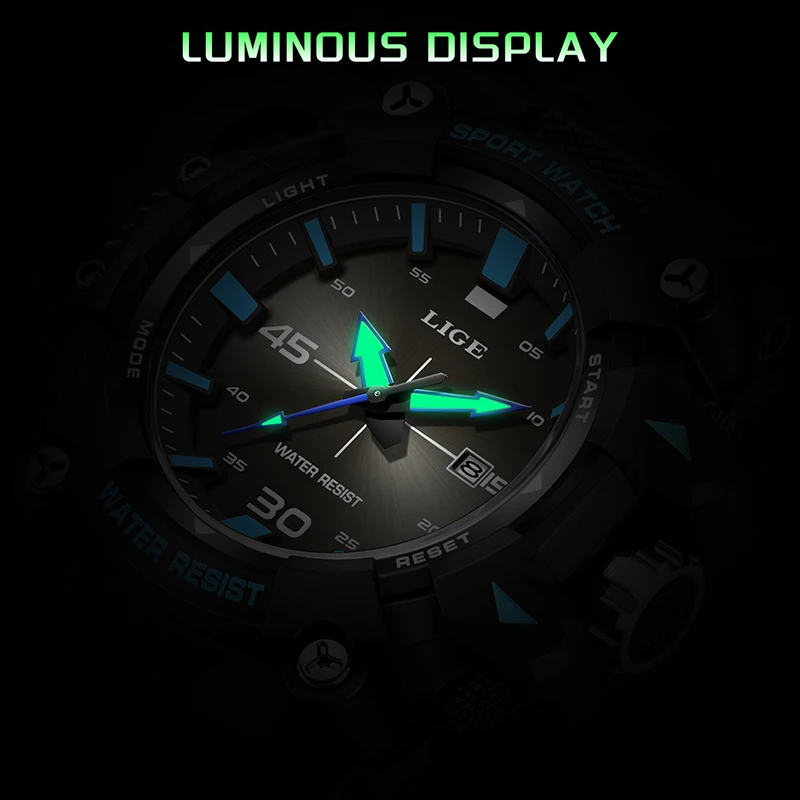 New original LIGE Men Watch Military Sport Waterproof Quartz Chronograph Wrist Watch For Men Fashion Luminous Big Dial Watch Men