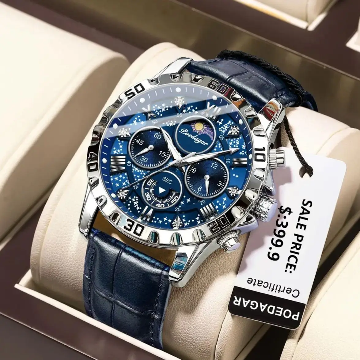 POEDAGAR Men's Luxury Quartz Chronograph Watch - Waterproof Leather
