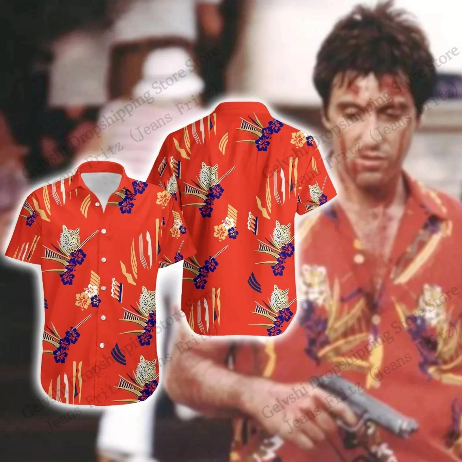 Tony Montana Scarface Replica Hawaiian T Shirt Cosplay Top