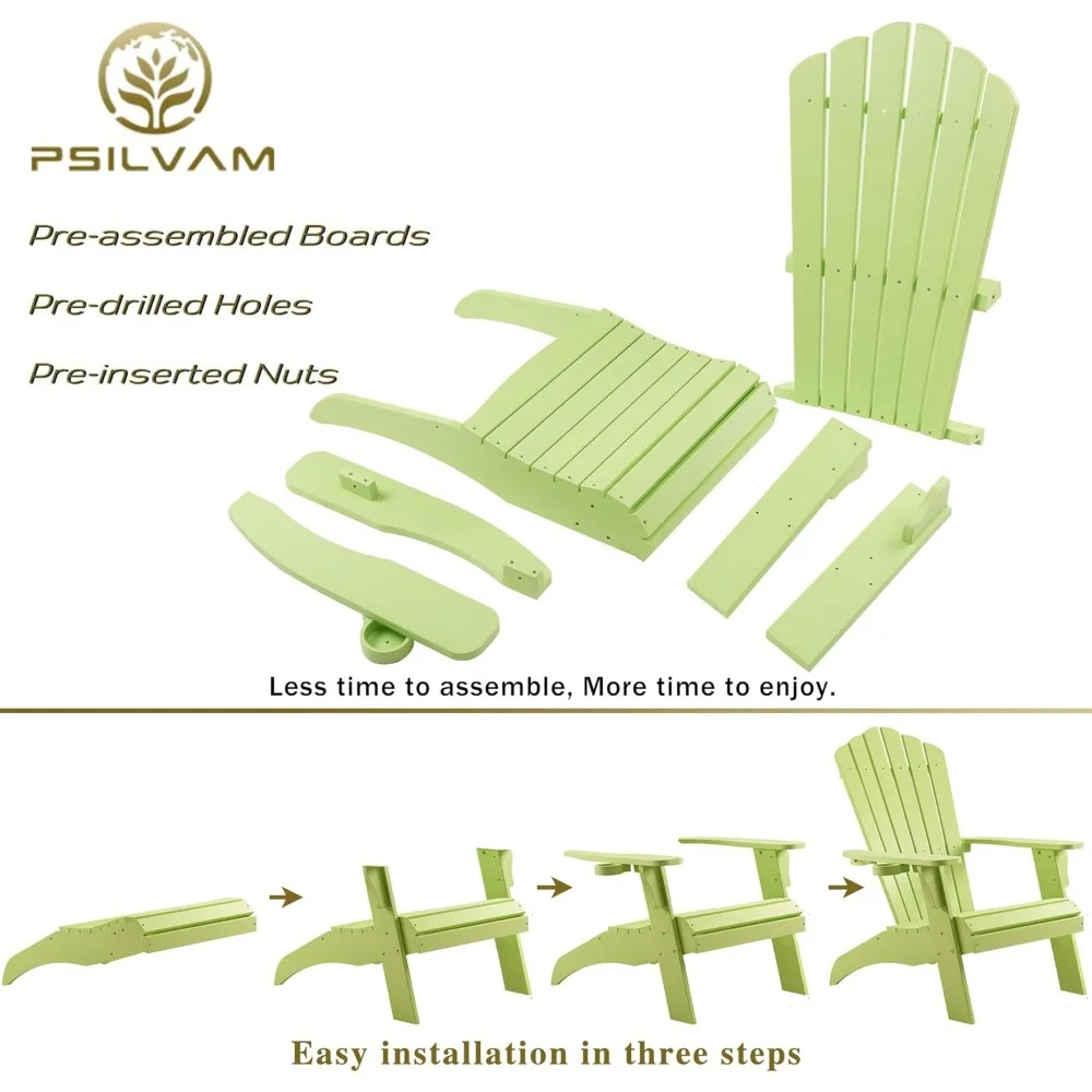 Adirondack Chair, Oversized Poly Lumber Fire Pit Chair with Cup Holder, 350Lbs Support Patio Chairs for Garden, Weather Resista 6