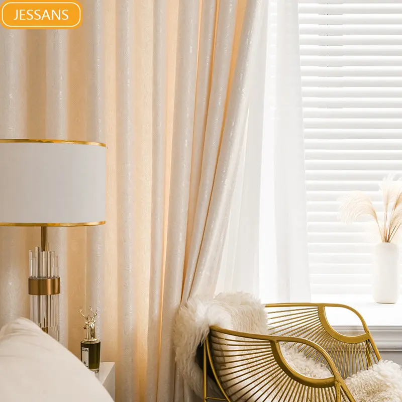 

Modern bedroom large European leaf jacquard plain simple polyester blackout curtains Curtains for Living dining room bedroom