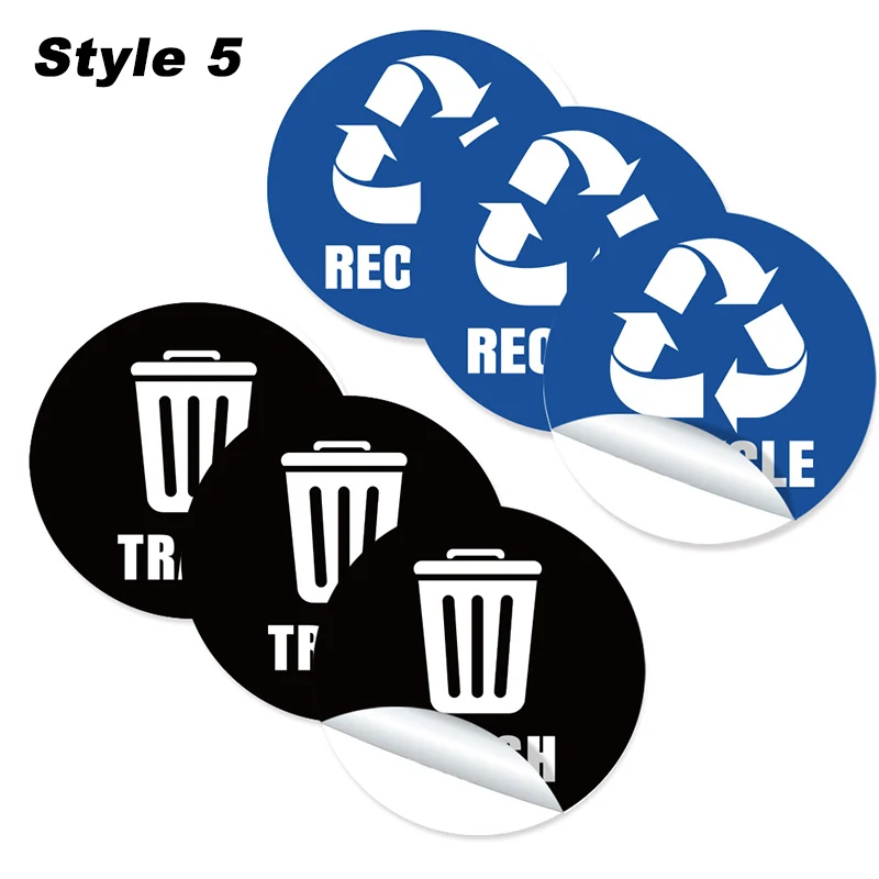 Trash can sticker 6 Pcs 5inch PVC trash bin classification sticker home self-adhesive is recyclable classification sign trash can decal