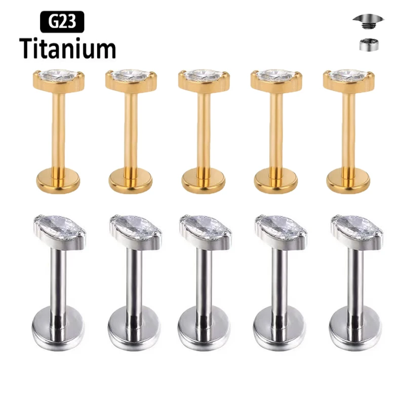 

10PC G23 Titanium Lip Jewelry Zircon Internal Thread Labret Lip Ring Nail Ear Bone Cartilage Lobe Stud Helix Piercing Earrings