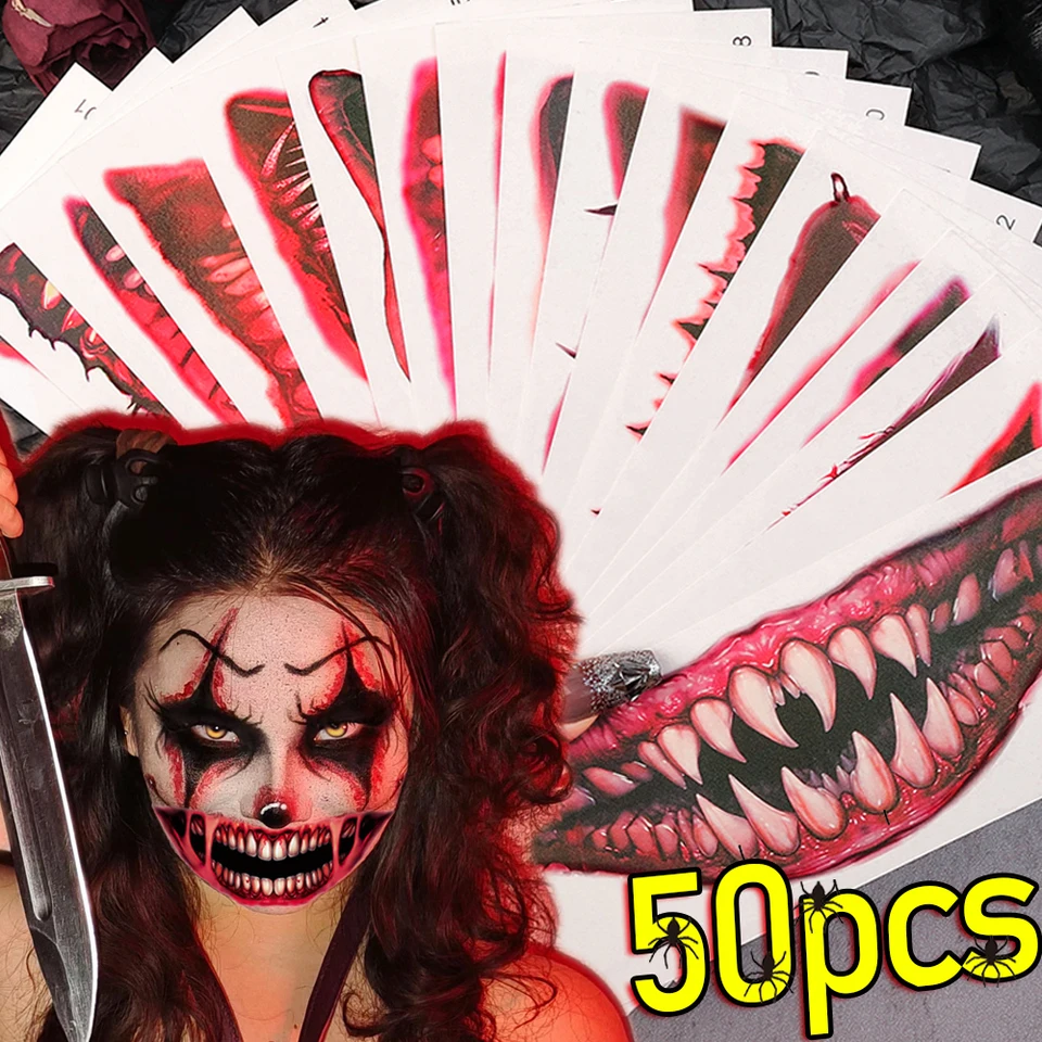 Tatuajes Temporales De Boca Para Halloween - 18 Diseños Terroríficos, Fáciles De Aplicar Y Quitar