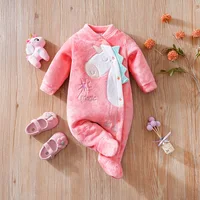 Newborns’ Thick Jumpsuit Girls’ Long Sleeves With Fleece Baby Cartoon Dinosaur Winter Warm Children’s Clothing