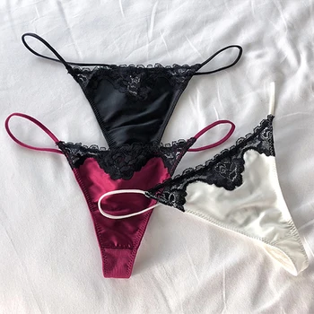 Women Erotic Panties Embroidery Satin Underwear Seamless G String Panties Temptation Briefs Female T Back Sex Lingerie Tanga 3