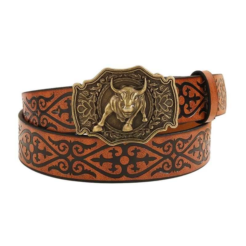 

Teens Man PU Cowboy Belt with Embossed Pattern Adjustable Waist Belt for Trouser Drop Shipping