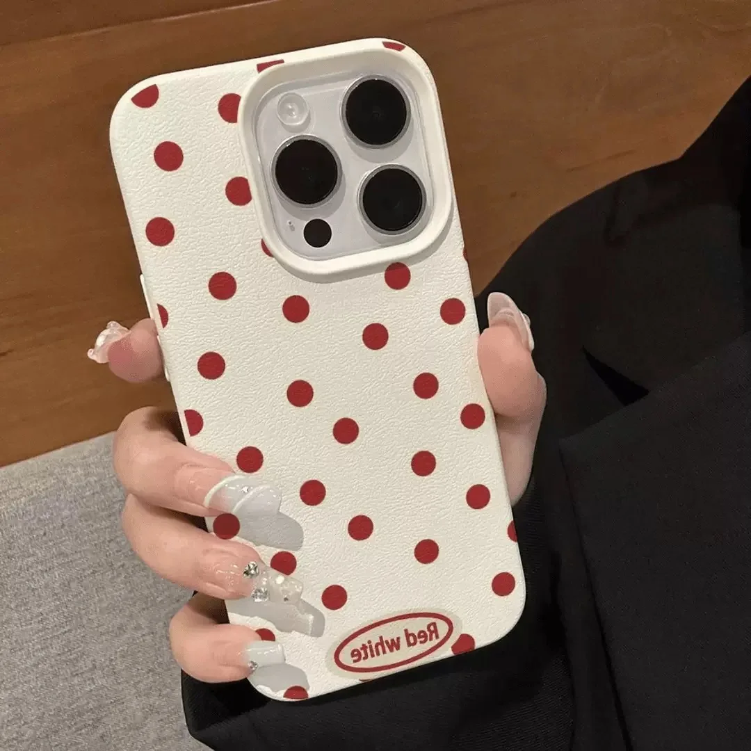 Elegant Pink Polka Dot Lichee Leather Pattern Phone Case - Shockproof Design