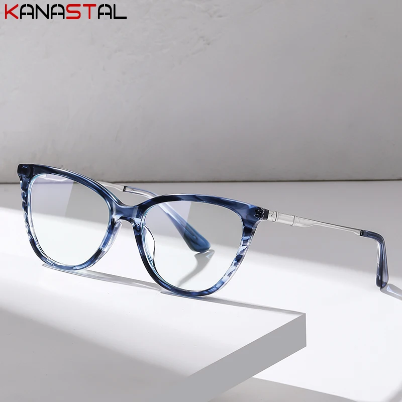 

Blue Light Blocking Eyeglasses Frame Women Optics Lenses Prescription Myopia Reading Glasses Acetate Metal Cat Eye Retro Eyewear