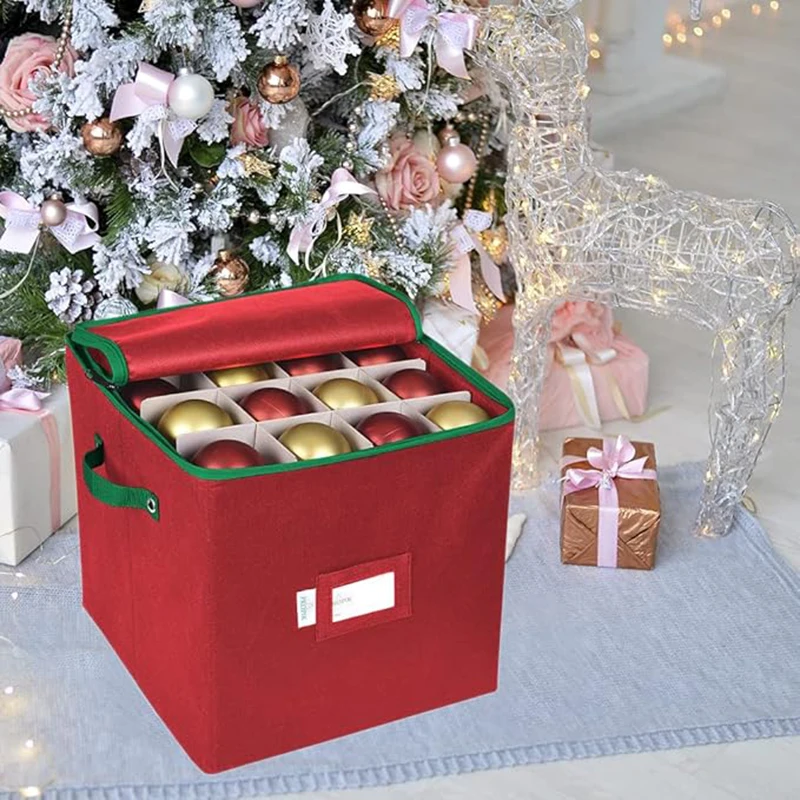 Christmas Ornament Storage Box with 4 Separate Removable Trays Storage Container keep 64 Holiday Ornaments & Xmas Accessories