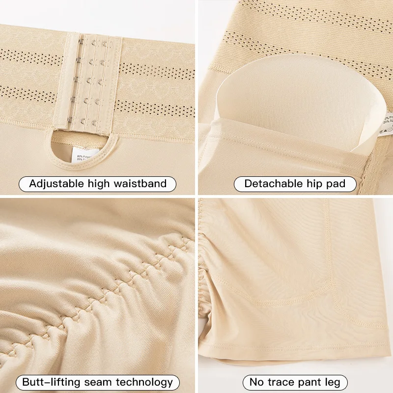 Women's Padded Butt Lifter Body Shaper With 4 Sponge Pads Tummy Control Shapewear Panties With Waist Cincher And Hook Closure_voghion.com
