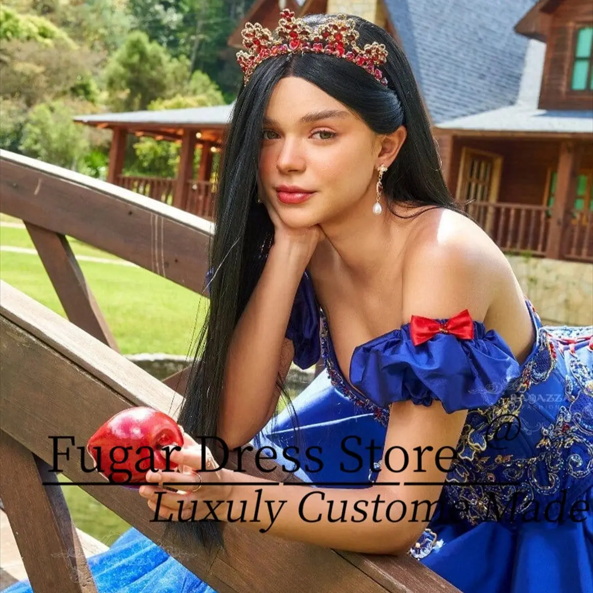 Royal Blue Snow White Sweetheart Ball Quinceanera Fashion Strapless long skirt Beaded Sweetheart Corset