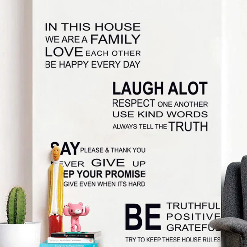 

English Proverbs DIY Wall Stickers Family House Rules Sticker on the wall Rooms Home Decor Art Decals Wallpaper decoration gift
