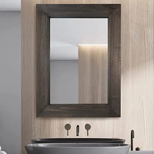 

Wood Mirror for Bathroom, 48 Non reversible mirror Non reversing mirror Shower mirror fogless for shaving Unbreakable mirror Sh