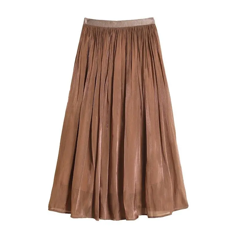 Spring Autumn Solid Color Fashion Elastic Waist Skirts Women High Street Casual Loose Pleated Elegant All-match Hip Wrap Skirt