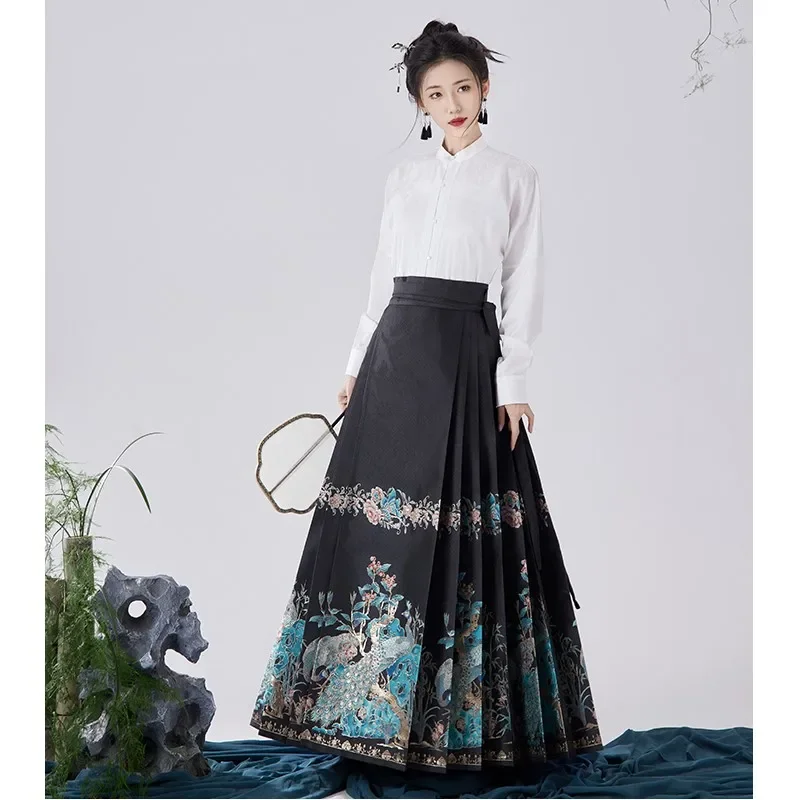 

Оригинальное платье Hanfu, женское платье с имитацией павлина Diancui, плетеная юбка с золотым лицом лошади, новое китайское платье для макияжа