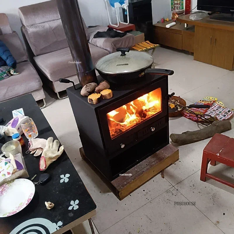Minimalist Modern Fireplace with Chimney Real Fire Wood Stove Household Heating Stove Rural Indoor Villa Fireplace Decoration X