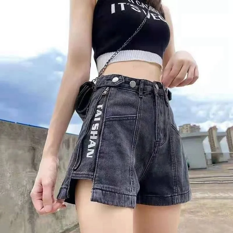 

Women Shorts Summer Loose Wide Leg Denim Shorts Jeans Schoolgirl Streetwear High Waisted Slim Casual Letter Print Hot Pants Chic