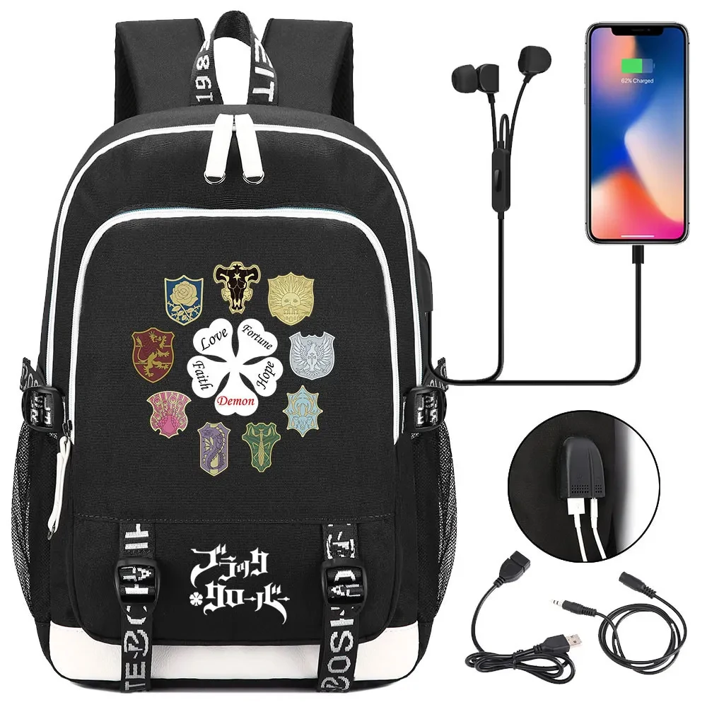 

New Anime Black Clover Teenager USB Laptop Backpack Women Men Rucksack Kids Boys Girls School Book Bag Mochila Travel Bagpack