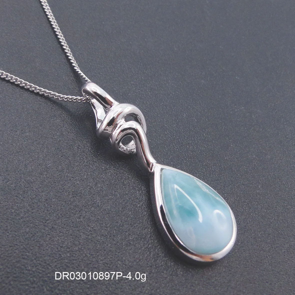 Natural Larimar 100% 925 Sterling Silver Pendant Water Drop Shape Genuine Stone Charm Pendant for Women Gift with Chain